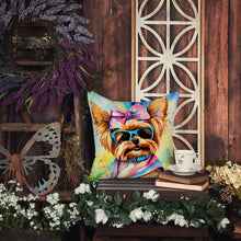Load image into Gallery viewer, Yorkshire Terrier Hippie Dawg Throw Pillow - 14x14 Decorative Pillow – Art for Your Home &amp; Patio