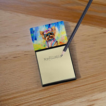 Load image into Gallery viewer, Yorkshire Terrier Hippie Dawg Sticky Note Holder- Refiilable Desk Accessory Note Pad