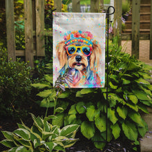 Load image into Gallery viewer, Yorkshire Terrier Hippie Dawg Garden Flag – Retro Dog with Sunglasses &amp; Multicolored Background