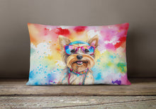 Load image into Gallery viewer, Yorkshire Terrier Hippie Dawg Fabric Decorative Pillow