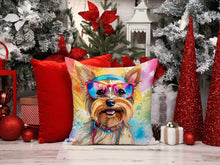 Load image into Gallery viewer, Yorkshire Terrier Hippie Dawg Throw Pillow - 14x14 Decorative Pillow – Art for Your Home &amp; Patio
