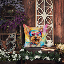 Load image into Gallery viewer, Yorkshire Terrier Hippie Dawg Fabric Decorative Pillow