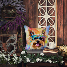 Load image into Gallery viewer, Yorkshire Terrier Hippie Dawg Throw Pillow - 14x14 Decorative Pillow – Art for Your Home &amp; Patio