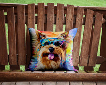 Load image into Gallery viewer, Yorkshire Terrier Hippie Dawg Throw Pillow - 14x14 Decorative Pillow – Art for Your Home &amp; Patio