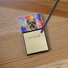 Load image into Gallery viewer, Yorkshire Terrier Hippie Dawg Sticky Note Holder- Refiilable Desk Accessory Note Pad