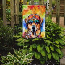 Load image into Gallery viewer, Hippie Dawg Garden Flag – Retro Dog with Sunglasses &amp; Multicolored Background