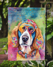 Load image into Gallery viewer, Hippie Dawg Garden Flag – Retro Dog with Sunglasses &amp; Multicolored Background
