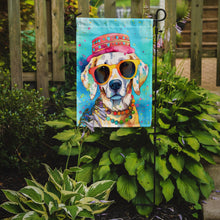 Load image into Gallery viewer, Hippie Dawg Garden Flag – Retro Dog with Sunglasses &amp; Multicolored Background