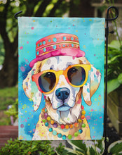 Load image into Gallery viewer, Hippie Dawg Garden Flag – Retro Dog with Sunglasses &amp; Multicolored Background