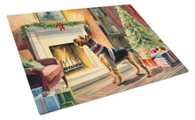 Load image into Gallery viewer, Airedale Terrier Cozy Christmas Glass Cutting Boards – Durable, Decorative Kitchen Art Large