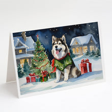 Load image into Gallery viewer, Alaskan Malamute Cozy Christmas Greeting Cards - Blank Note Cards – 8-Pack of Artist-Designed Cards with Envelopes