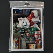 Load image into Gallery viewer, American Eskimo Cozy Christmas Greeting Cards - Blank Note Cards – 8-Pack of Artist-Designed Cards with Envelopes