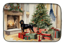 Load image into Gallery viewer, Black and Tan Coonhound Cozy Christmas Dish Drying Mat
