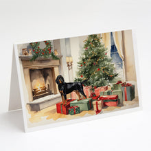 Load image into Gallery viewer, Black and Tan Coonhound Cozy Christmas Greeting Cards - Blank Note Cards – 8-Pack of Artist-Designed Cards with Envelopes