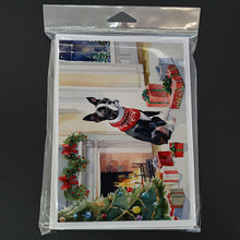 Load image into Gallery viewer, Boston Terrier Cozy Christmas Greeting Cards - Blank Note Cards – 8-Pack of Artist-Designed Cards with Envelopes