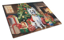 Load image into Gallery viewer, Chinese Crested Cozy Christmas Glass Cutting Boards – Durable, Decorative Kitchen Art Large