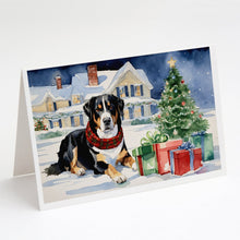 Load image into Gallery viewer, Entlebucher Mountain Dog Cozy Christmas Greeting Cards - Blank Note Cards – 8-Pack of Artist-Designed Cards with Envelopes