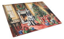 Load image into Gallery viewer, Keeshond Cozy Christmas Glass Cutting Boards – Durable, Decorative Kitchen Art Large