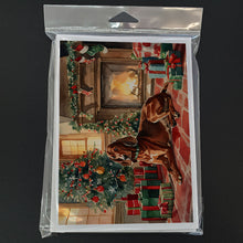 Load image into Gallery viewer, Redbone Coonhound Cozy Christmas Greeting Cards - Blank Note Cards – 8-Pack of Artist-Designed Cards with Envelopes