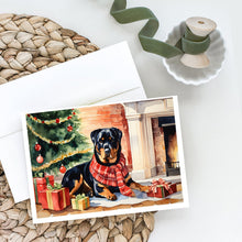 Load image into Gallery viewer, Rottweiler Cozy Christmas Greeting Cards - Blank Note Cards – 8-Pack of Artist-Designed Cards with Envelopes