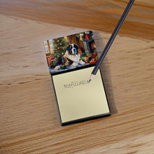 Load image into Gallery viewer, Saint Bernard Cozy Christmas Sticky Note Holder- Refiilable Desk Accessory Note Pad
