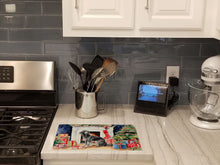 Load image into Gallery viewer, Scottish Deerhound Cozy Christmas Glass Cutting Boards – Durable, Decorative Kitchen Art Large