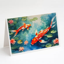 Load image into Gallery viewer, Koi Fish Greeting Cards - Blank Note Cards – 8-Pack of Artist-Designed Cards with Envelopes