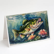 Load image into Gallery viewer, Largemouth Bass Greeting Cards - Blank Note Cards – 8-Pack of Artist-Designed Cards with Envelopes