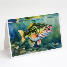Load image into Gallery viewer, Largemouth Bass Greeting Cards - Blank Note Cards – 8-Pack of Artist-Designed Cards with Envelopes