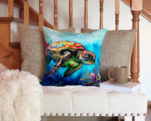 Load image into Gallery viewer, Loggerhead Sea Turtle Throw Pillow - 14x14 Decorative Pillow – Art for Your Home &amp; Patio