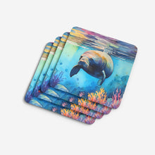 Load image into Gallery viewer, Manatee Coasters - Set of 4 Lightweight Foam, Absorbent Drink Coasters