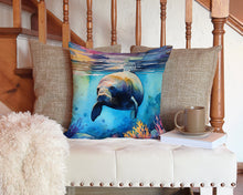 Load image into Gallery viewer, Manatee Throw Pillow - 14x14 Decorative Pillow – Art for Your Home &amp; Patio