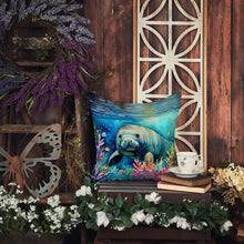Load image into Gallery viewer, Manatee Throw Pillow - 14x14 Decorative Pillow – Art for Your Home &amp; Patio