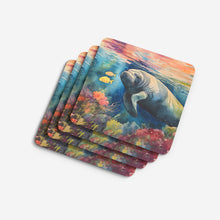 Load image into Gallery viewer, Manatee Coasters - Set of 4 Lightweight Foam, Absorbent Drink Coasters