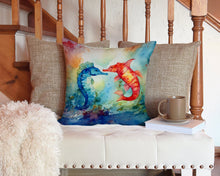 Load image into Gallery viewer, Seahorses Throw Pillow - 14x14 Decorative Pillow – Art for Your Home &amp; Patio