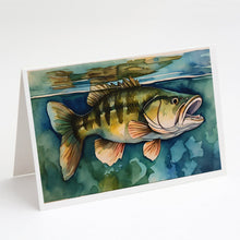 Load image into Gallery viewer, Smallmouth Bass Greeting Cards - Blank Note Cards – 8-Pack of Artist-Designed Cards with Envelopes