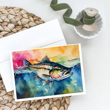 Load image into Gallery viewer, Striped Bass Greeting Cards - Blank Note Cards – 8-Pack of Artist-Designed Cards with Envelopes