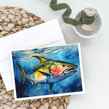 Load image into Gallery viewer, Yellowfin Tuna Greeting Cards - Blank Note Cards – 8-Pack of Artist-Designed Cards with Envelopes