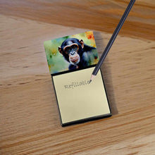Load image into Gallery viewer, Chimpanzee Sticky Note Holder- Refiilable Desk Accessory Note Pad
