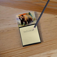 Load image into Gallery viewer, Grizzly Bear Sticky Note Holder- Refiilable Desk Accessory Note Pad