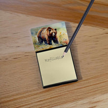 Load image into Gallery viewer, Grizzly Bear Sticky Note Holder- Refiilable Desk Accessory Note Pad
