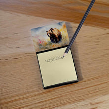 Load image into Gallery viewer, Grizzly Bear Sticky Note Holder- Refiilable Desk Accessory Note Pad