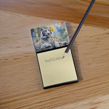 Load image into Gallery viewer, White Tiger Sticky Note Holder- Refiilable Desk Accessory Note Pad
