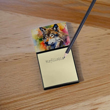Load image into Gallery viewer, Wolves Wolf  Sticky Note Holder- Refiilable Desk Accessory Note Pad