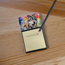 Load image into Gallery viewer, Wolves Wolf  Sticky Note Holder- Refiilable Desk Accessory Note Pad
