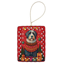 Load image into Gallery viewer, Bearded Collie Holiday Christmas Porcelain Ornament