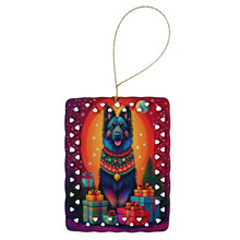 Load image into Gallery viewer, Belgian Sheepdog Holiday Christmas Porcelain Ornament