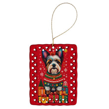 Load image into Gallery viewer, Biewer Terrier Holiday Christmas Porcelain Ornament