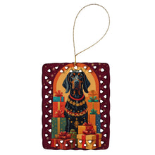 Load image into Gallery viewer, Black and Tan Coonhound Holiday Christmas Porcelain Ornament