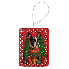 Load image into Gallery viewer, Boston Terrier Holiday Christmas Porcelain Ornament